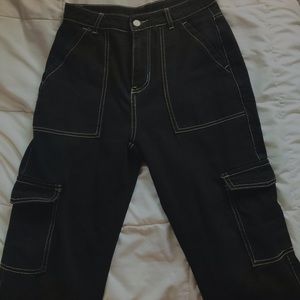 shein black and white medium baggy pants